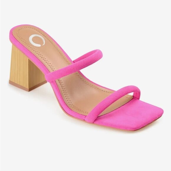 New Journee Collection Henrietta Pink high block wooden heel strappy size 8.5 - Picture 1 of 8